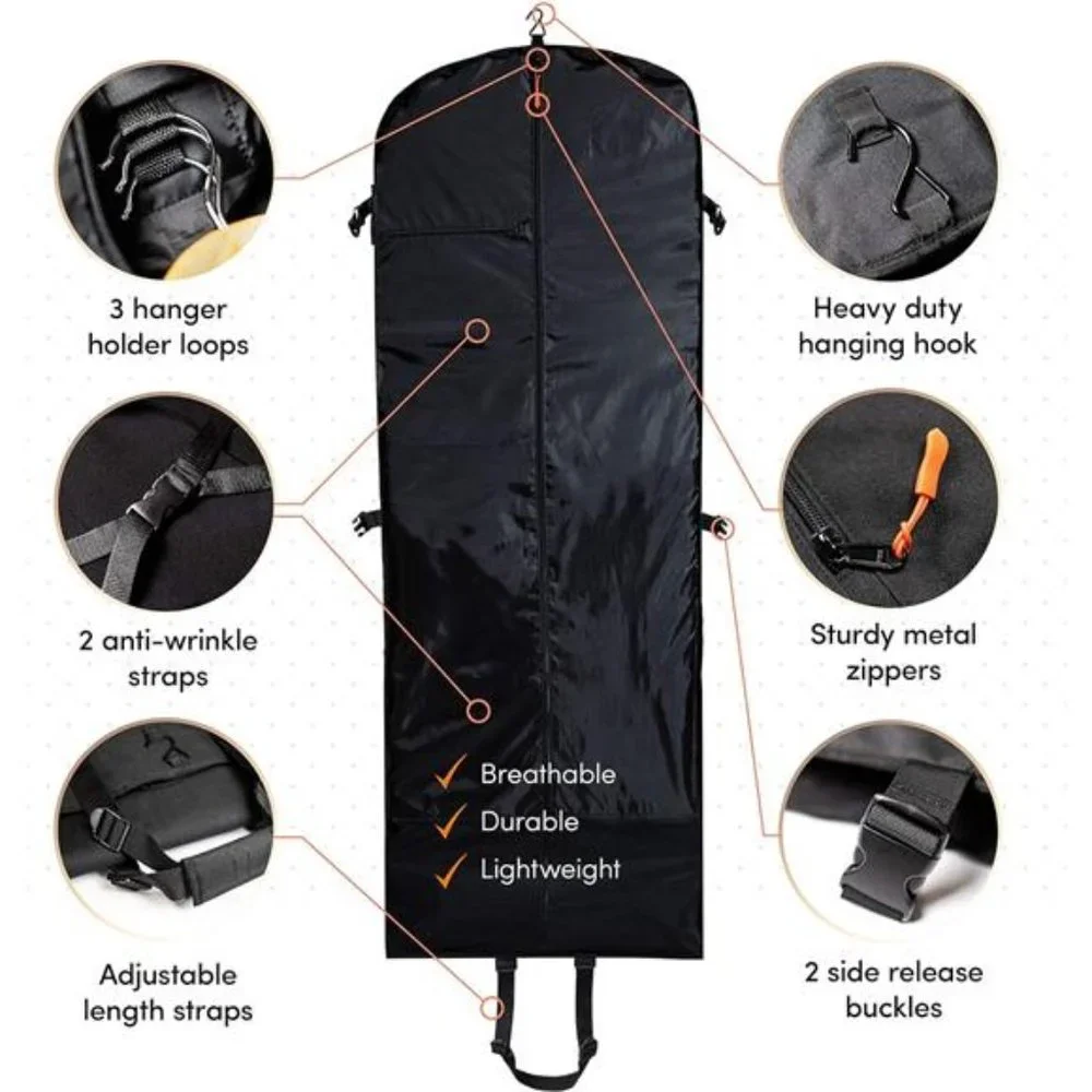 Trifold 66 nch Women Travel Garment Bag With 7pockets | Extra Long Wedding Dress